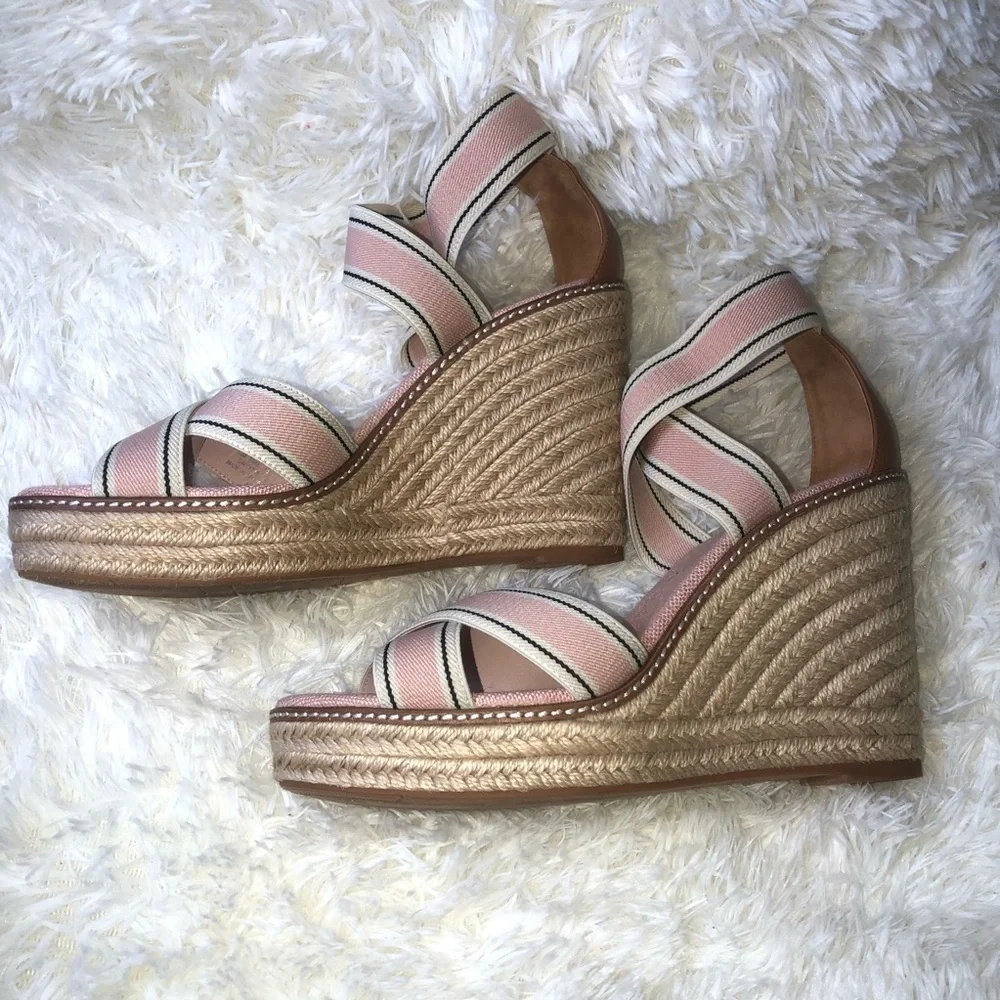 Tory Burch Pink and Tan Wedge Sandals size 10-11